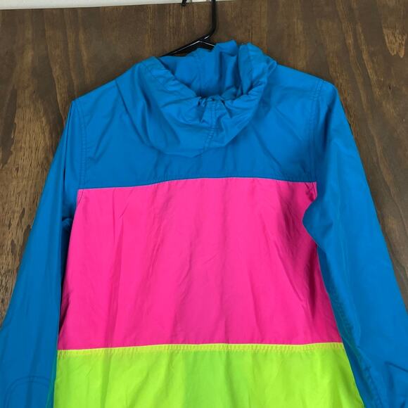 Aeropostale Womens Jacket Multicolor Block Hooded Windbreaker Zip Pockets Small - Picture 10 of 11